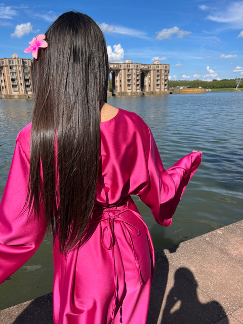 Robe longue ceinturée princesse Inès