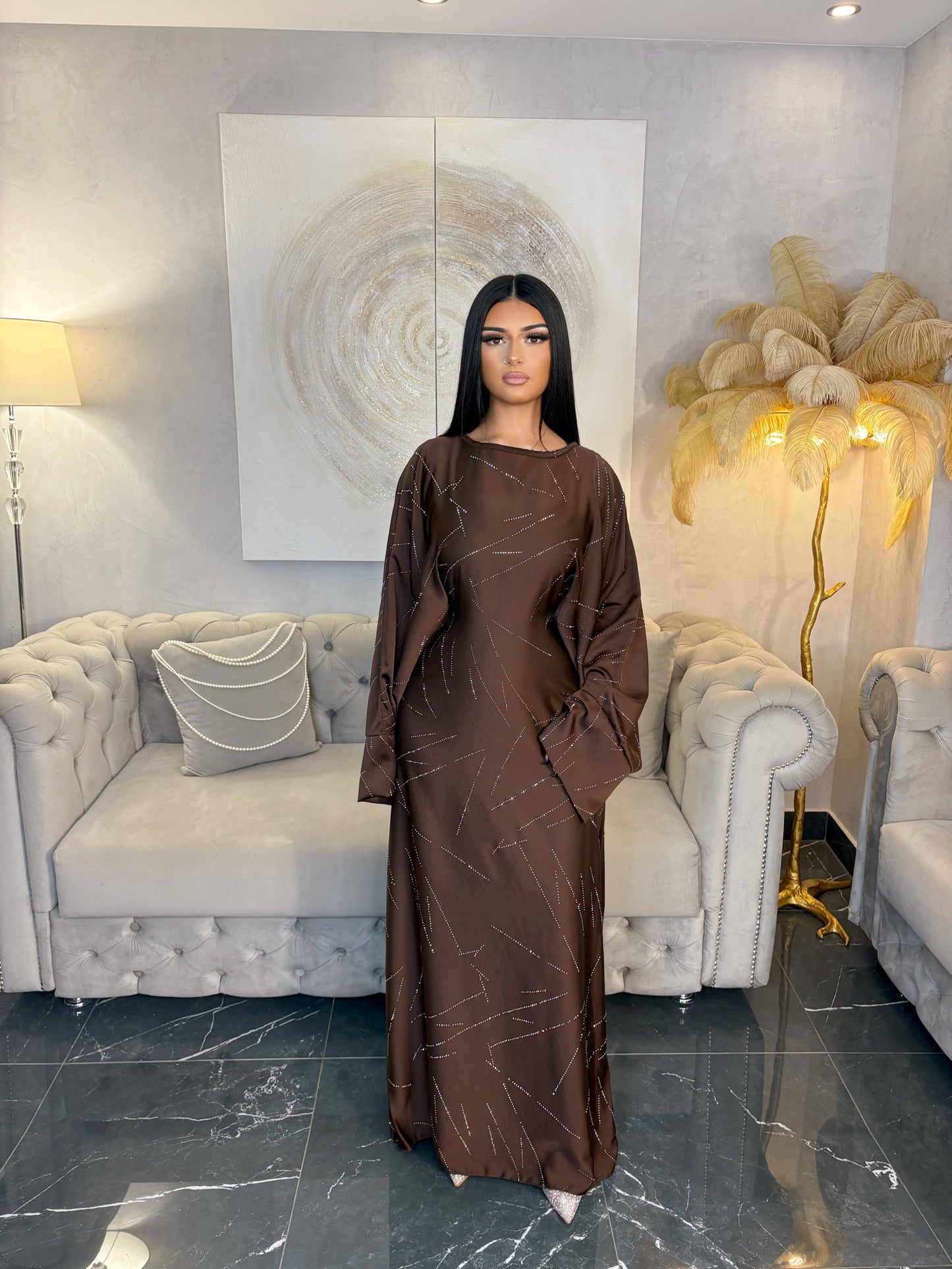 ABAYA A STRASS CINTREE AVEC VOILE